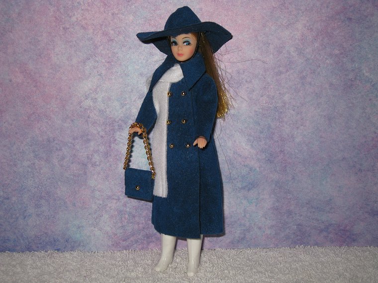 Blue Long N Leather with purse, hat, scarf