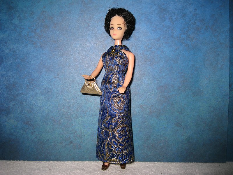 Blue & Gold gown with purse (Kip) dancing doll fit