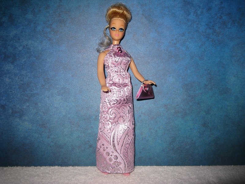 Lavender brocade gown with purse (Dawn)