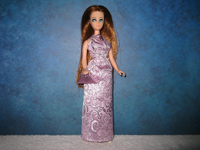 Lavender brocade gown with purse (Longlocks)