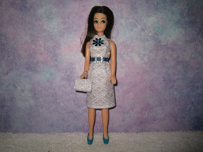 Diamond White Silver Turquoise Dress with purse