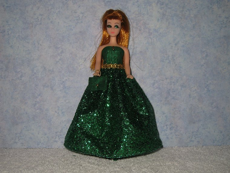 GREEN GLITTER gown with purse (sheds glitter!)