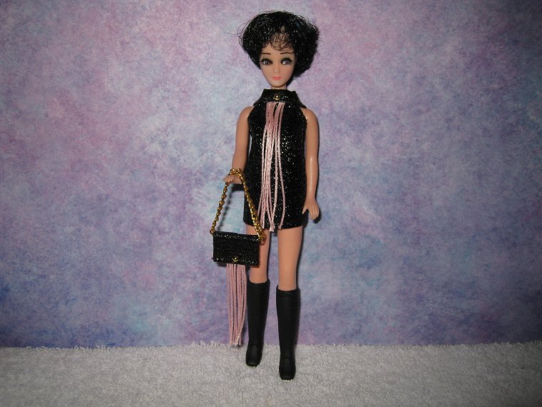 BLACK & LT PINK fringe mini with purse