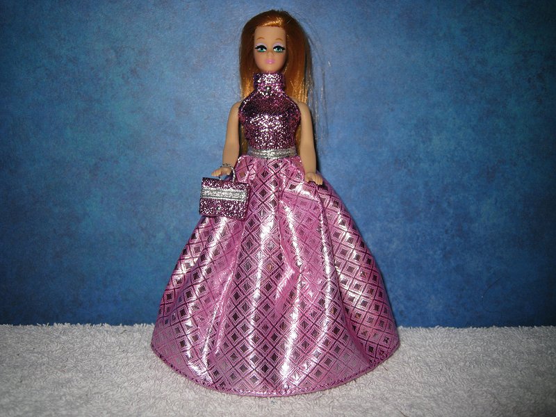 Pink & Lilac Diamond gown with purse