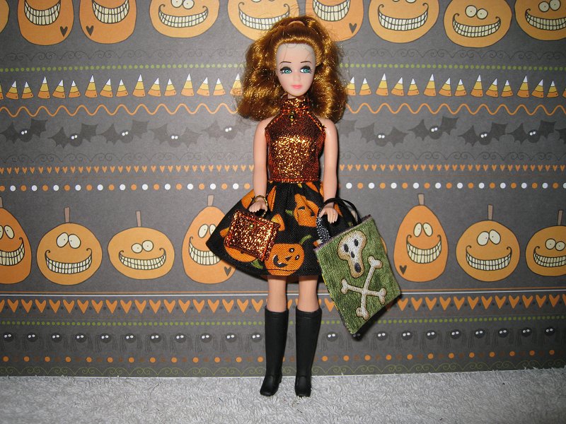 Pumpkin twirl mini with purse & skull bag