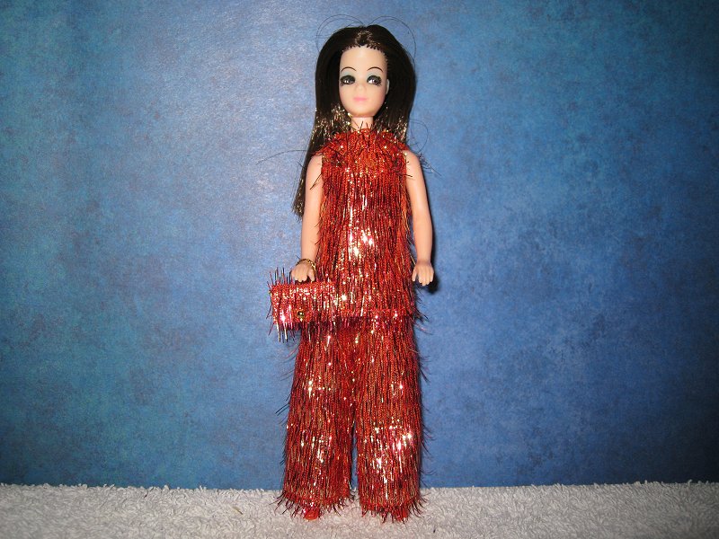 Red & Gold Eyelash Tinsel Tunic with purse