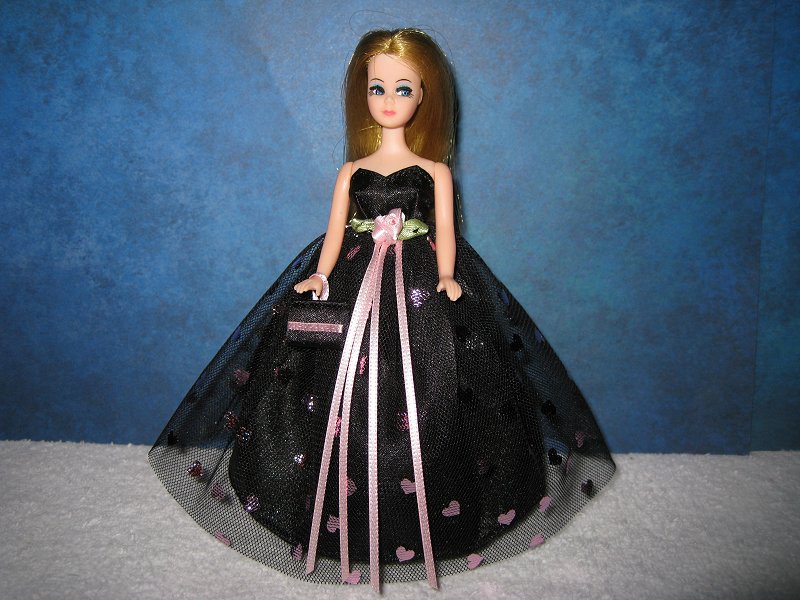 Black with pink foil hearts ballgown (Dawn)