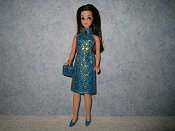 Diamond Blue Gold Halter Dress with purse