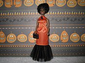 Orange Satin & Tulle skirt slim gown
