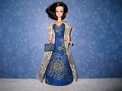 Slim blue gold gown with wrap (Maureen)