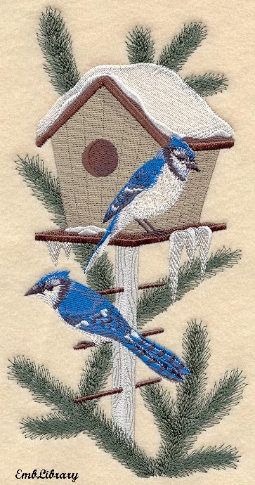 Winter Birdhouse with Blue Jays